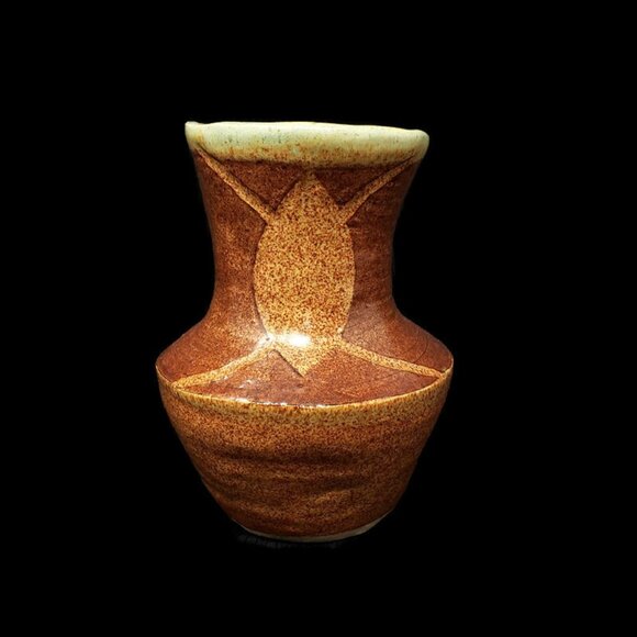 Crude Art Pottery 6" Vase Brutalist Boho Incised Signed PJs 1993 Heavy Vintage - Picture 5 of 11